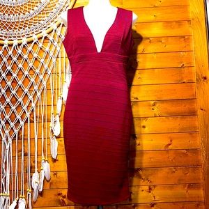 NEW nwot Beautiful Plunging Maroon Body Con Dress